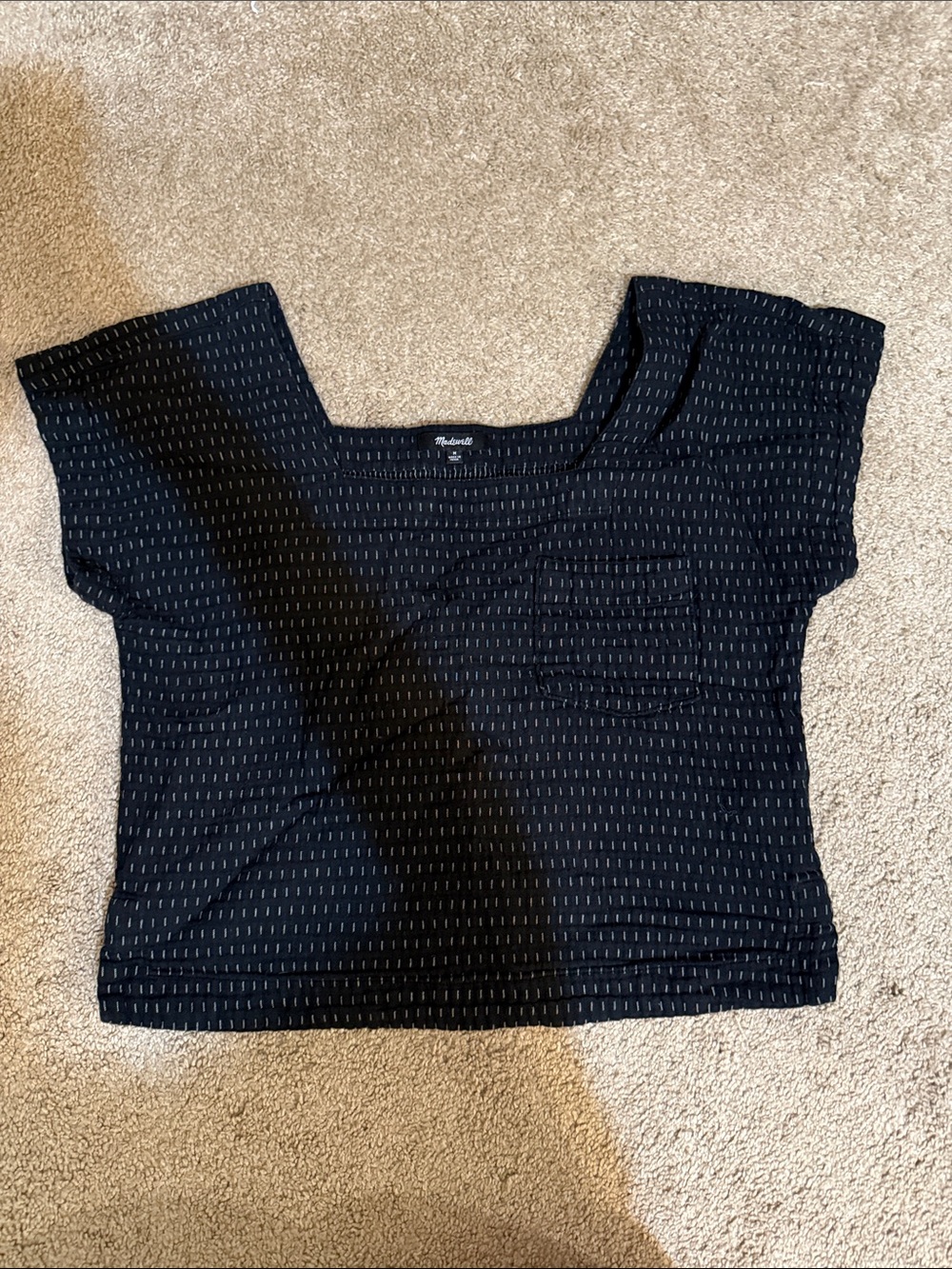 Madewell Black Square-Neck Crop Top with Subtle Dash Pattern